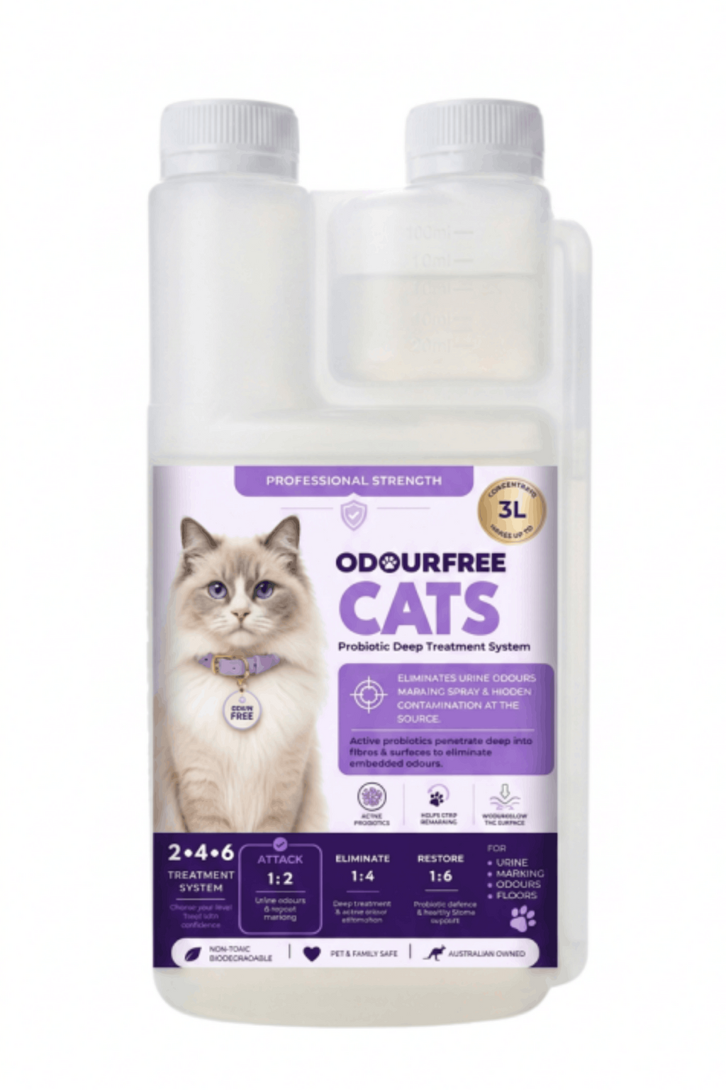 OdourFree CATS  Probiotic Feline Urine & Spray Remover (1L Concentrate)