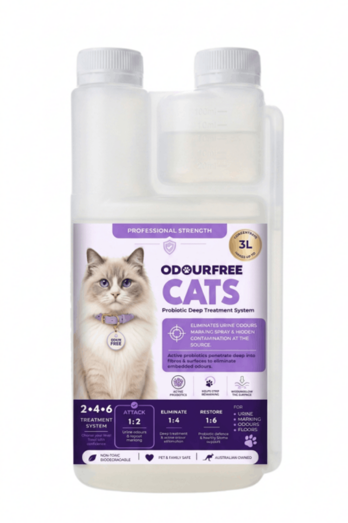OdourFree CATS  Probiotic Feline Urine & Spray Remover (1L Concentrate)